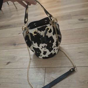 Cow Print Real Leather Bucket Bag